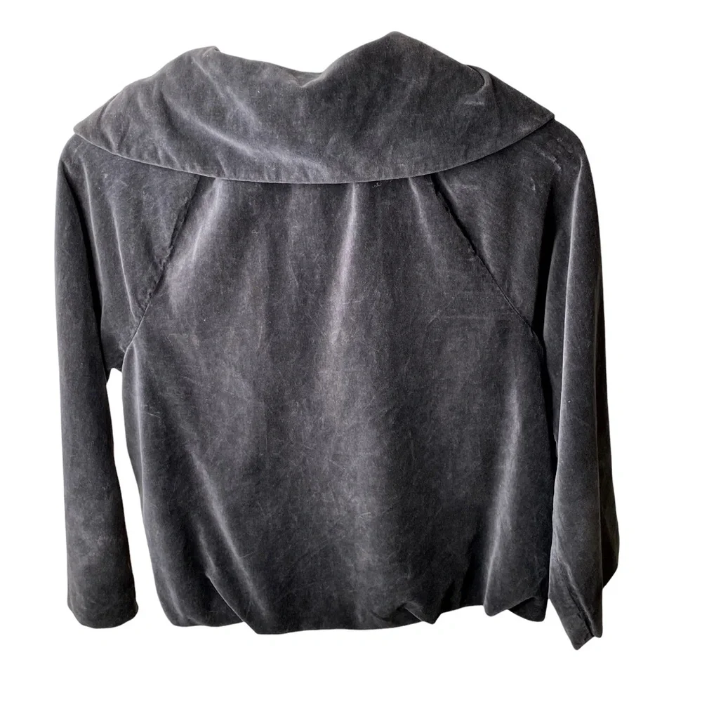 Splendid Grey Black Velvet Silk Swing Jacket Peacoat Peter Pan Collar Me… - Picture 5 of 9